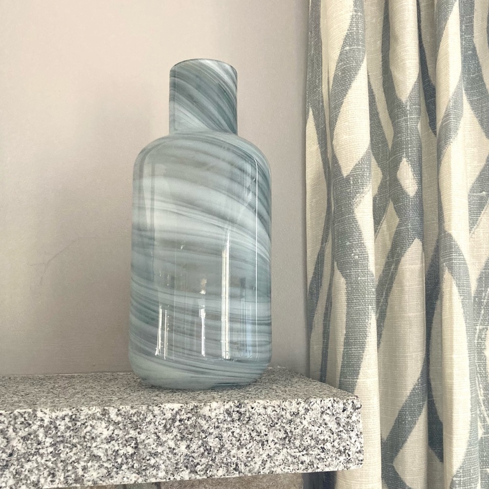 IKEA glass vase blue teal swirl Iina Vuorivirta fused NEW PS2017 hand made decor